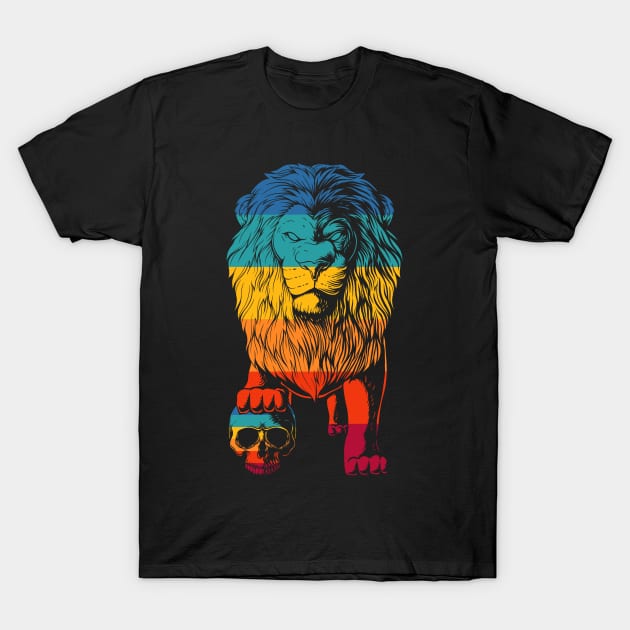 Vintage Skull Crashing Lion T-Shirt by Dojaja